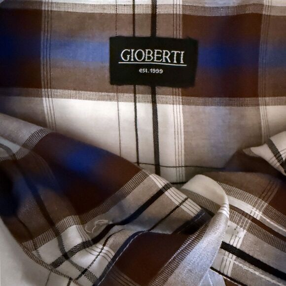 Gioberti Brown, Blue & White Plaid Short Sleeve Button Down Shirt Size XXL - Picture 8 of 11